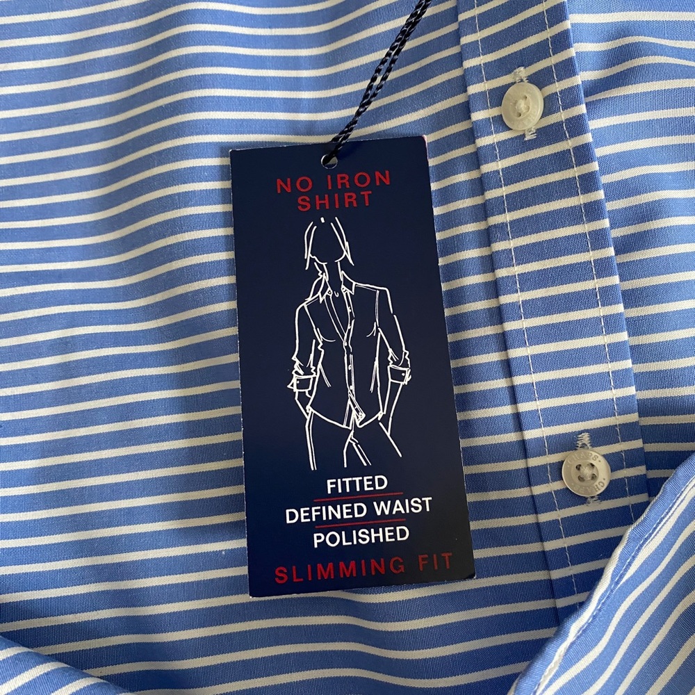 CHAPS no iron button down shirt, petite medium, slimming fit, striped (NWT) - Picture 7 of 15